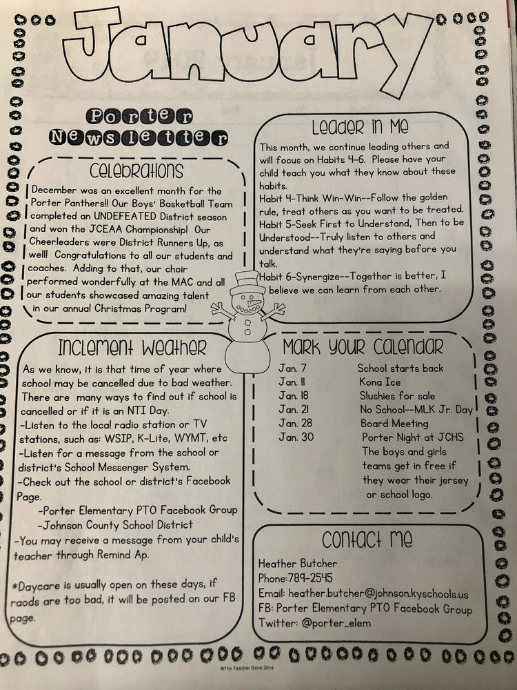 Jan. 2019 Newsletter